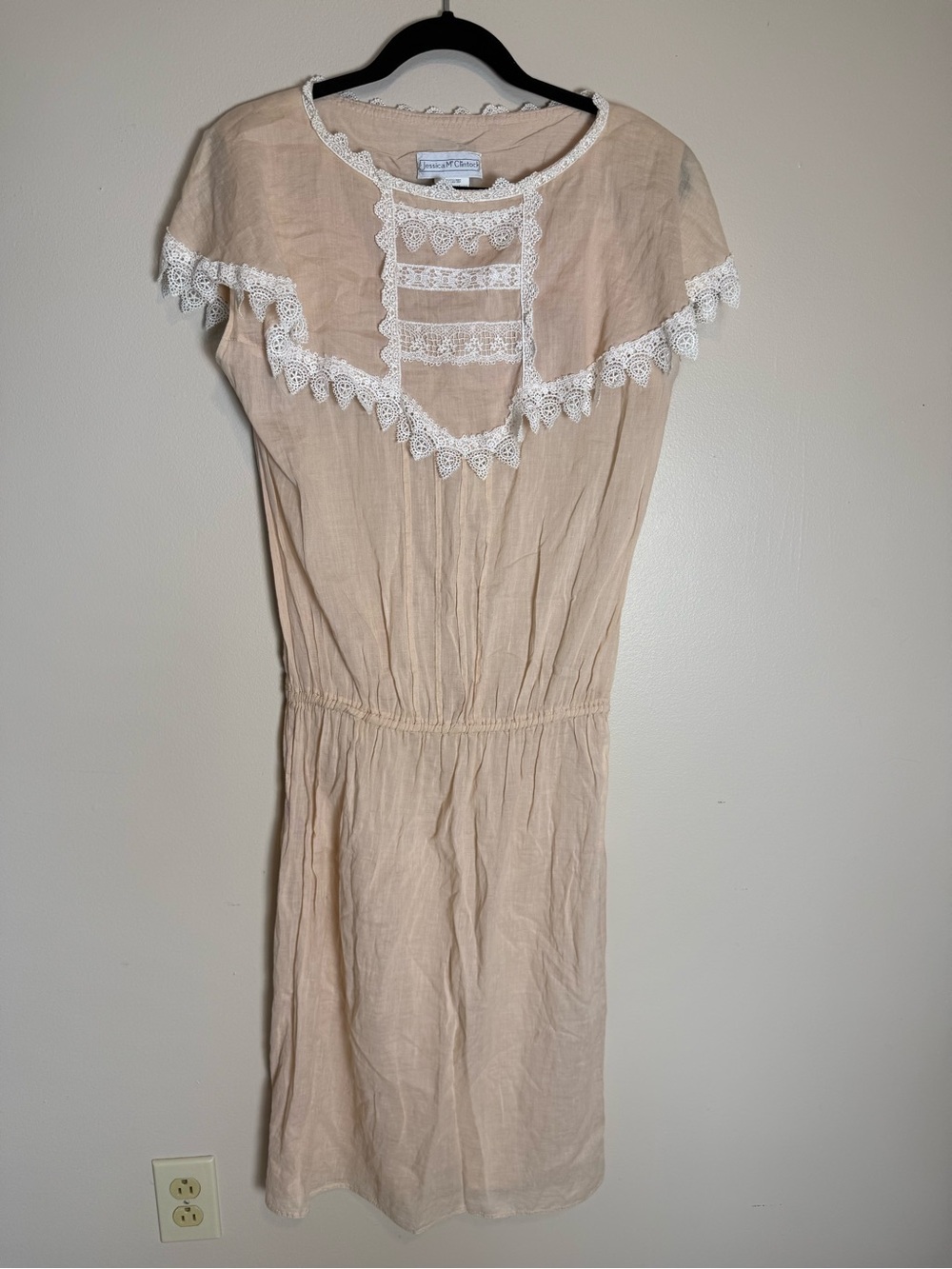 Jessica McClintock blush pink peach lace dress small vintage project READ